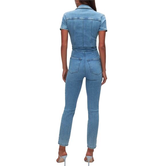 Good American Short Sleeve Denim Jumpsuit NWT Medium - Picture 2 of 4